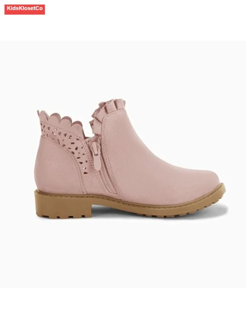 Girls Ruffled Chunky Heel Ankle Boots with Side Zipper